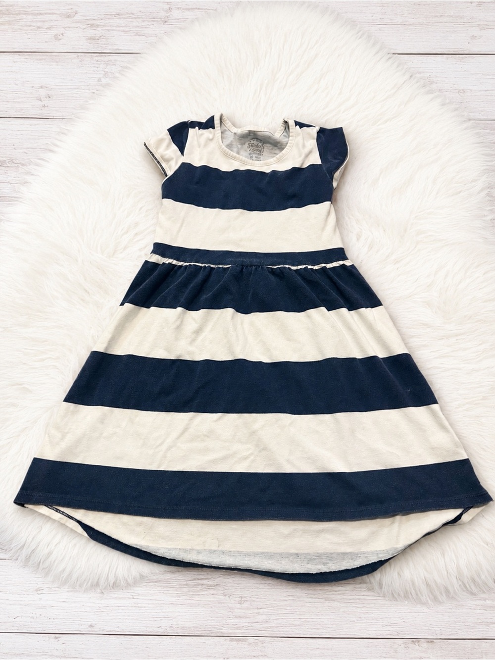 Faded Glory Girls Navy & Cream Striped High-Low Dress Size 7/8